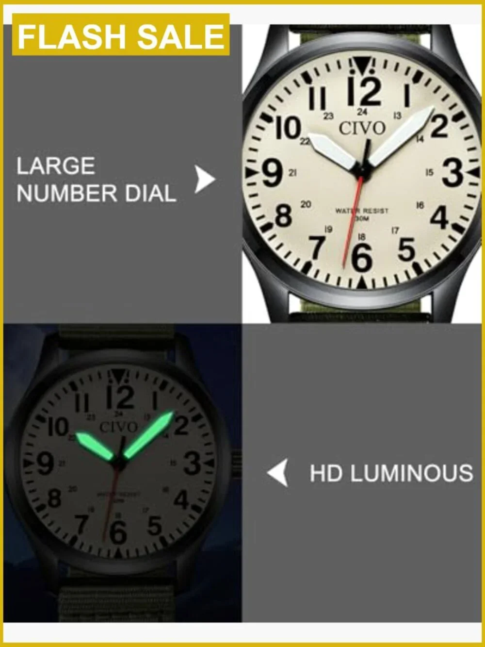 Men's Military Watch Waterproof Analog Quartz Nylon Strap Luminous Field Wrist